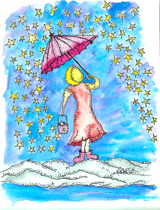 Meteor Shower ink and watercolor story art