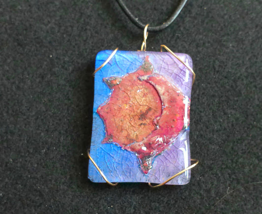 Moon/Sun fused glass encased copper pendant