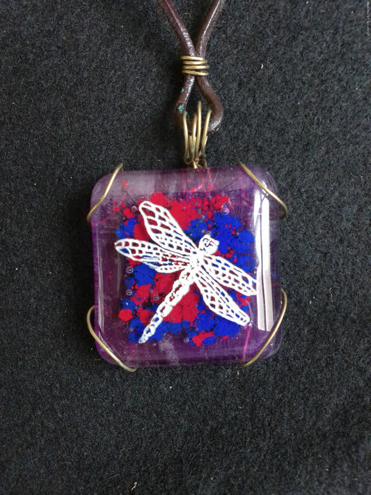 Dragonfly fused glass hand etched carved pendant necklace dragonfly jewelry