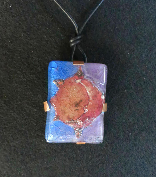 Moon/Sun handmade gift fused glass copper necklace pendant Moon/Sun jewelry unique hand-painted fused glass copper pendant Moon/Sun gift