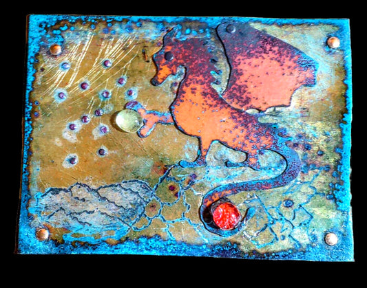 Orion & the Dragon copper art from the book Enchanted Dreams