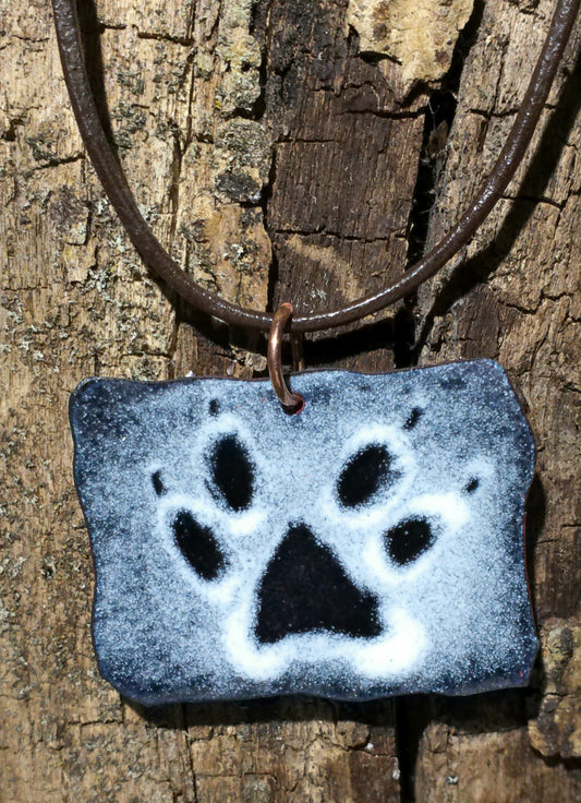 cat paw in the snow ; cat gift copper necklace jewelry unique hand-painted cat pendant for her cat lover handmade jewelry.