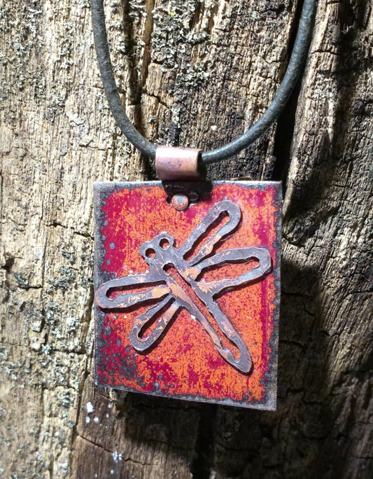 Dragonfly gift copper necklace jewelry unique hand-painted dragonfly pendant gift