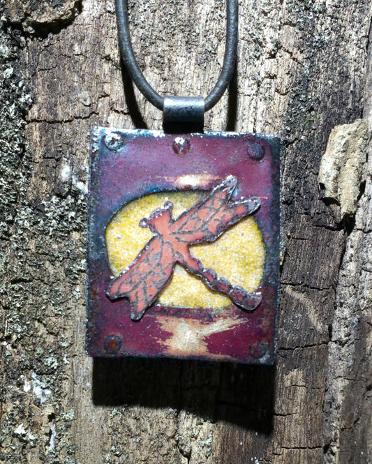 Handmade dragonfly gift copper necklace dragonfly jewelry unique hand-painted copper pendant dragonfly gift