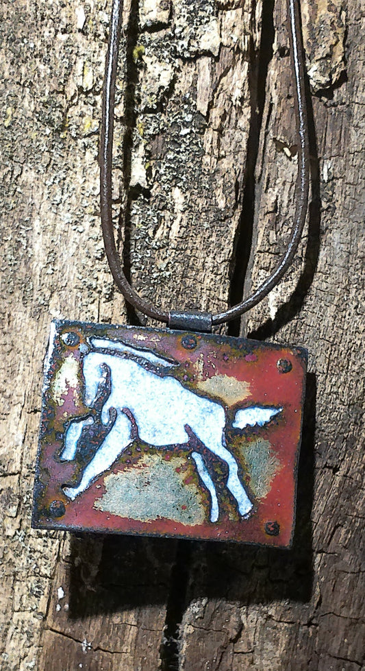 horse gift copper necklace jewelry unique hand-painted horse pendant gift