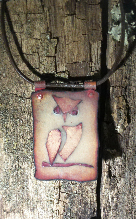 owl gift copper necklace jewelry unique hand-painted owl pendant gift