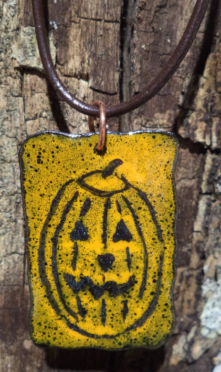 Pumpkin copper pendant handmade jewelry hand painted Halloween gift gift for her Fall jewelry free shipping metal art