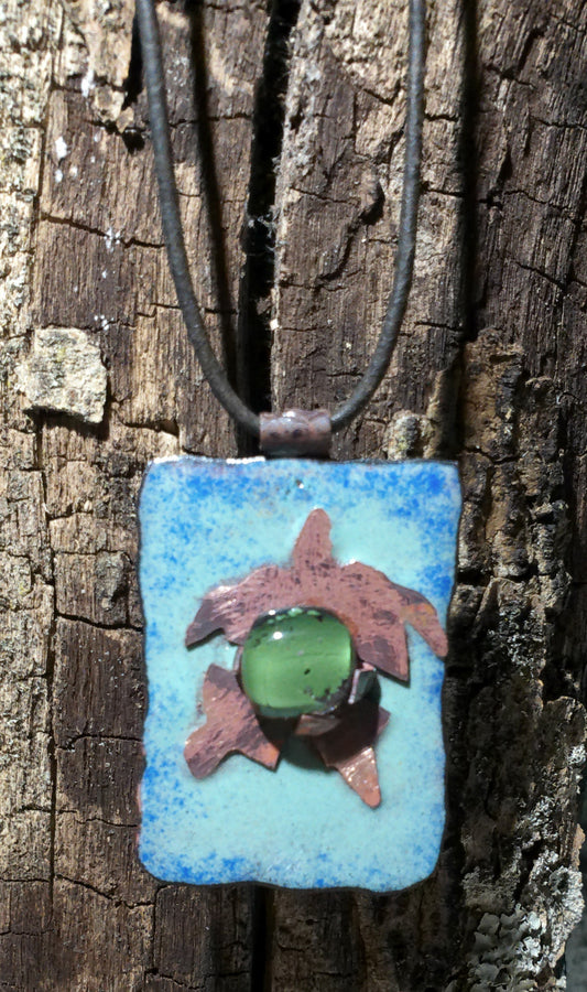 Sea Turtle gift copper necklace jewelry unique hand-painted Sea Turtle